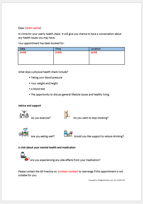 invite letter health check