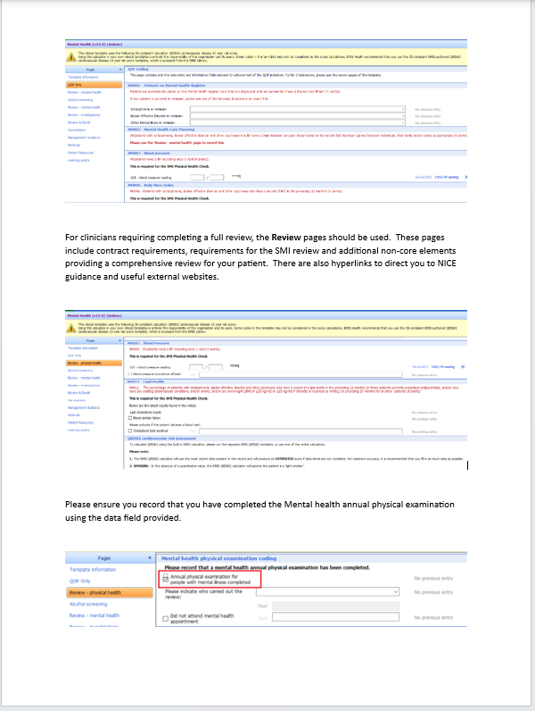EMIS Serious Mental Illness Annual Health Check Template 
