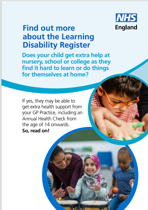 Learning Disability Register Leaflet for parent and carers of young children